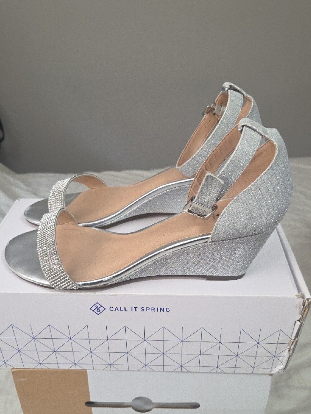 Call It Spring Silver Rhinestone Ankle-Strap Sandals - Picture 2 of 4